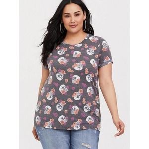 Torrid Skull Classic Fit T-Shirt Feather Light Crew Raglan Sleeve NWT! Plus 5X